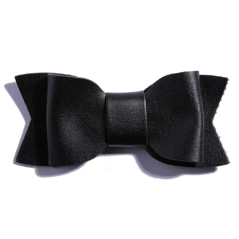 7.5CM Hot Sale Synthetic PU Leather Bows Knot For Hair Accessories Hair Bow With Clip For Headbands U Pick