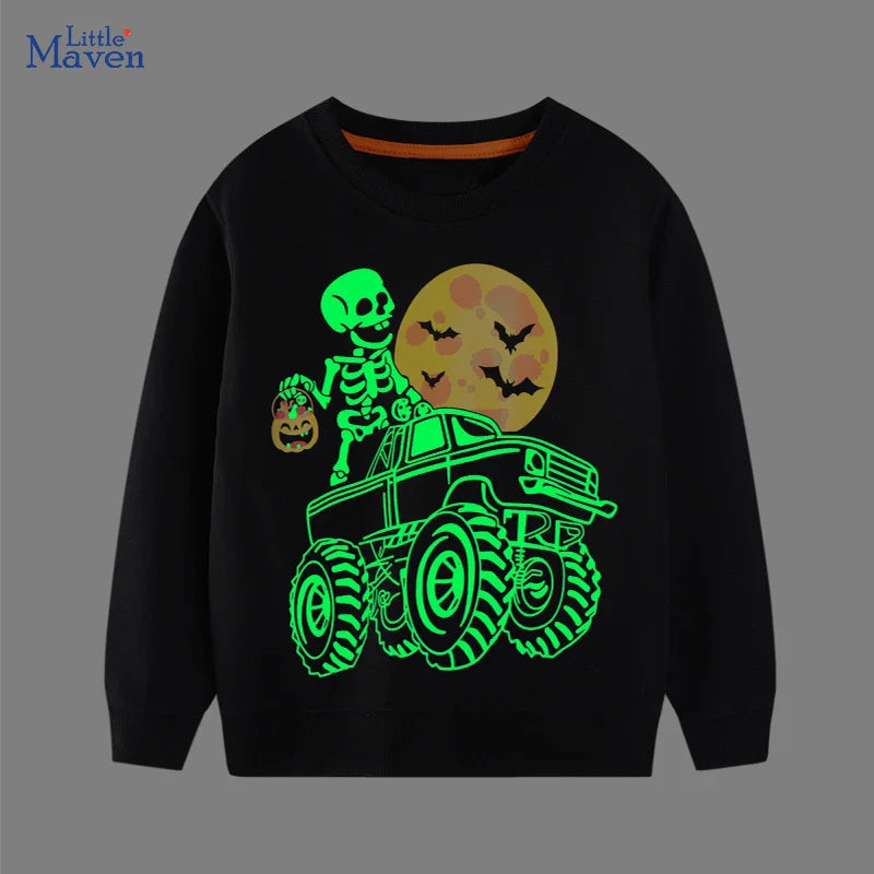 Little maven Kids Clothes Halloween Noctilucent Skull Pumpkin Boys Long Sleeve Tops for Kids Casual Sweatshirts Children Shirts