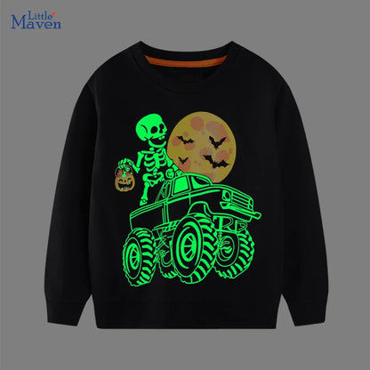 Little maven Kids Clothes Halloween Noctilucent Skull Pumpkin Boys Long Sleeve Tops for Kids Casual Sweatshirts Children Shirts