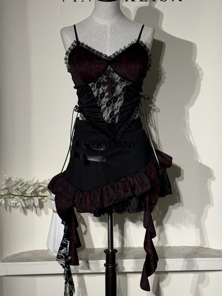 Déguisement de danse sexy pour fille, haut à bretelles croisées noires, jupe irrégulière, ourlet, costume de sœur, nouveauté 2025