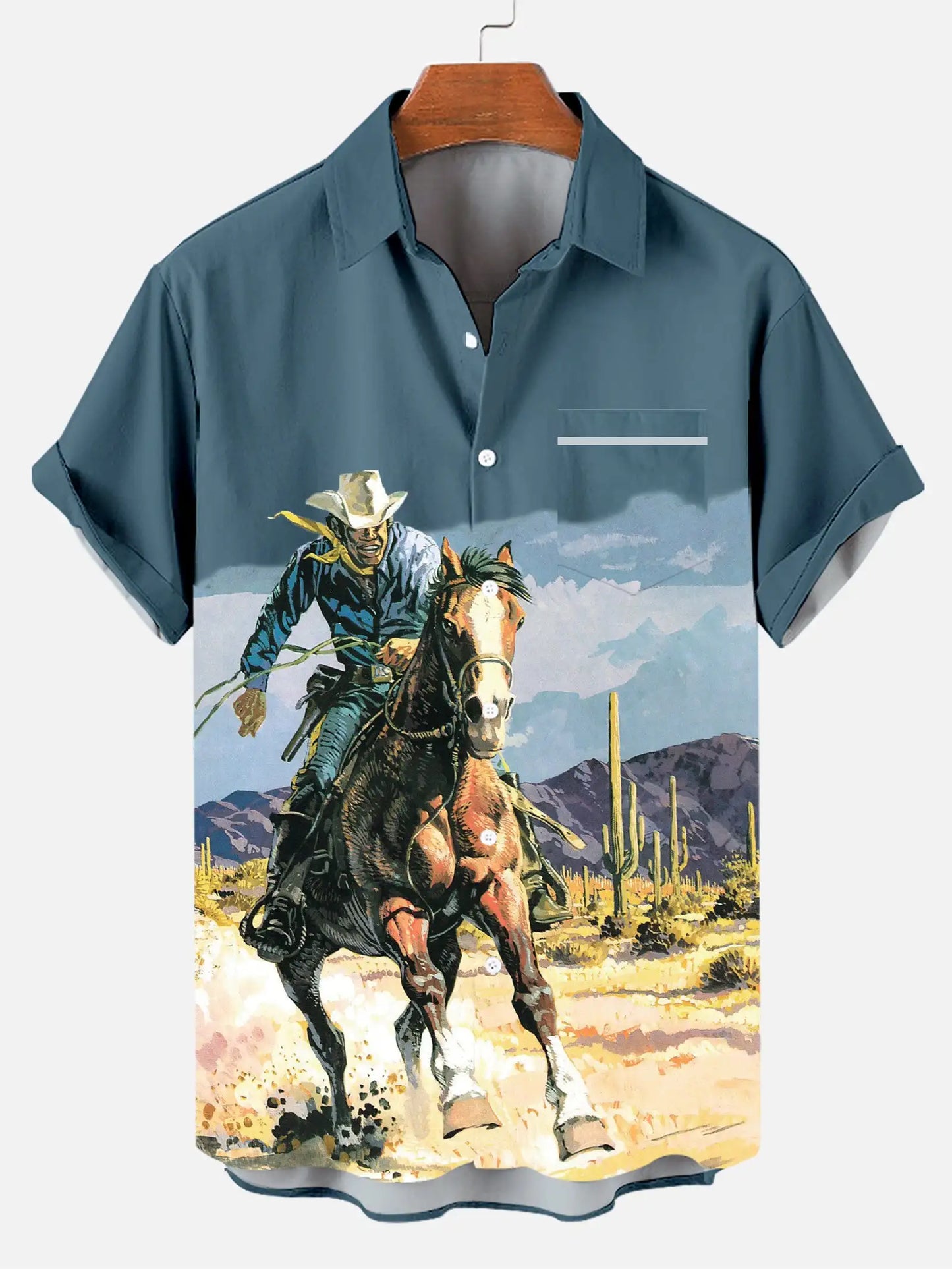2024 Men's Casual Retro Equestrian Cowboy Poster shirts 3D Print Turndown Collar Shirt Short Sleeve Shirt Summer Shirts For Boys