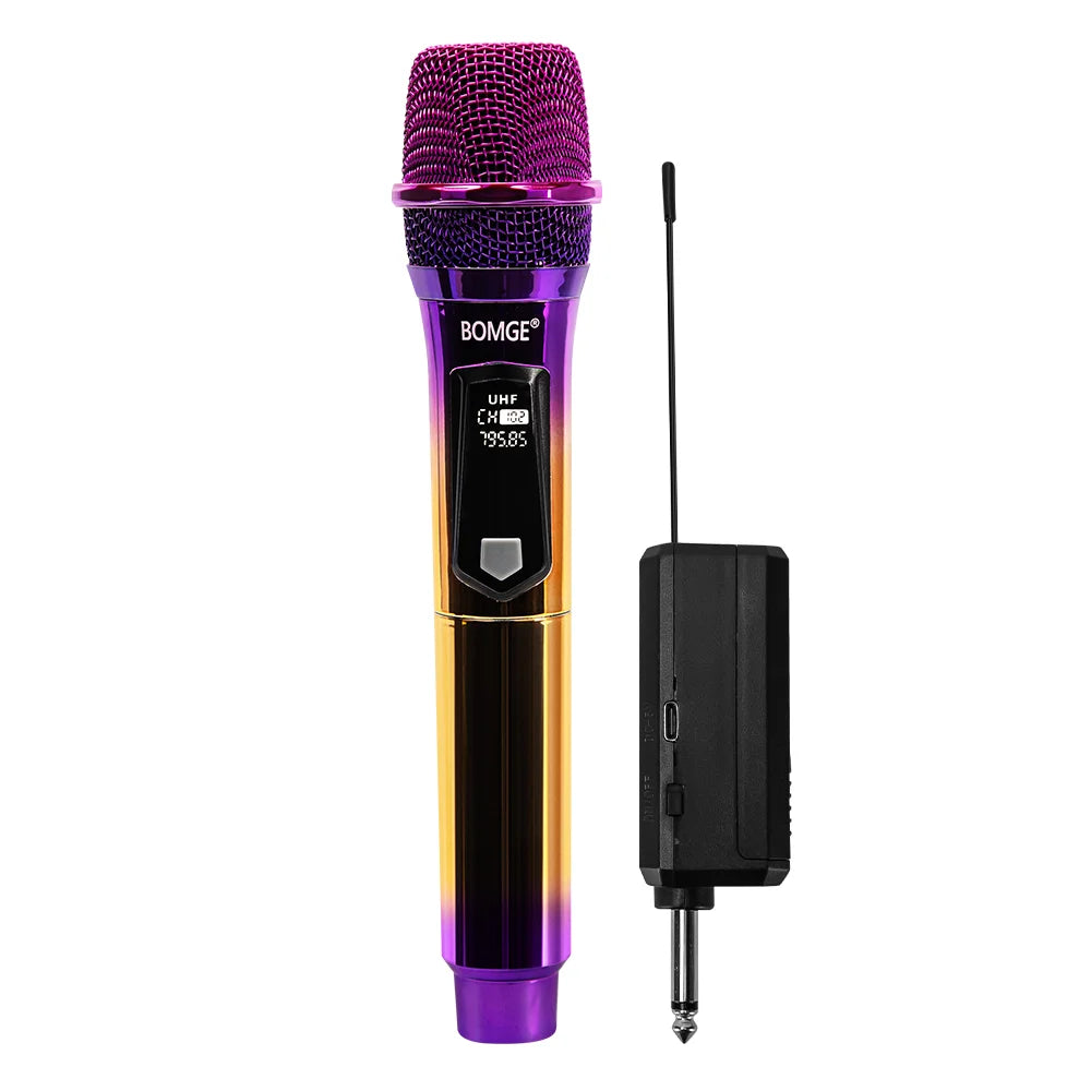 Professional 2 Channel DJ Karaoke Wireless Microphone System With Colorful purple mic Wireless Rechargable Receiver for Party DJ