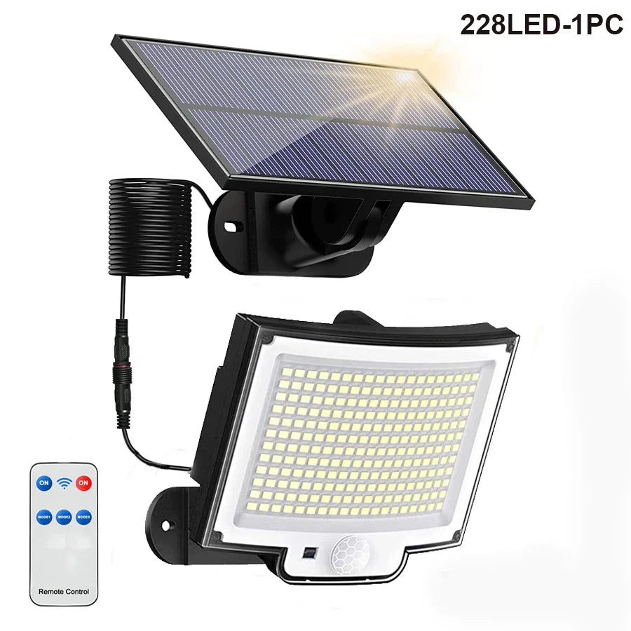 Lumières d'inondation solaires extérieures 106/318 LED lumières de mouvement solaires lumières de sécurité solaires à distance appliques murales étanche 3 Modes jardin