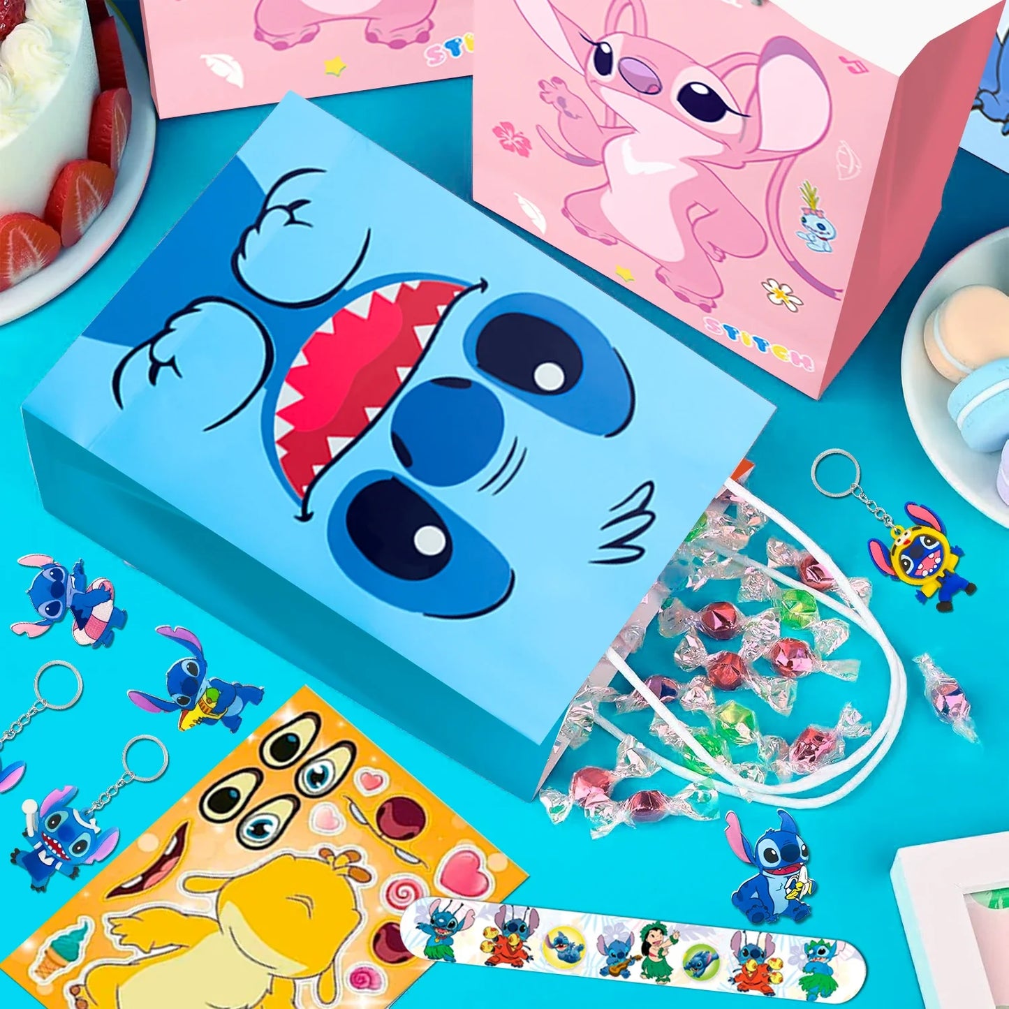 Stitch Birthday Party Favors,110 Pcs Stitchs Party Favors Set-Stitch Favor Bags,Keychains Slap Bracelets etc Stitch Themed Party
