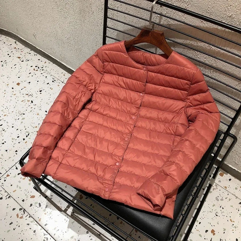 2024 New Spring Winter Women Liner Warm Down Jackets Ultralight Collarless Portable Female Padded Parkas O-Neck Puffer Overcoat