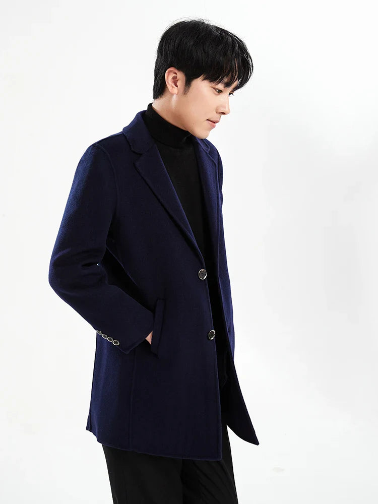 Autumn and Winter Mid-Length Western-Style Business Reversible Woolen Coat Men's 100% Wool Handmade Coat Cashmere Overcoat Coat