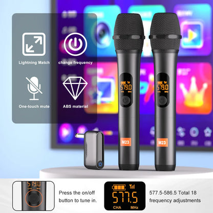 Microphone Wireless M23 UHF 2 Channel Karaoke System Built-in Lithium Battery Cordless Handheld Mic For Church Party Speaker