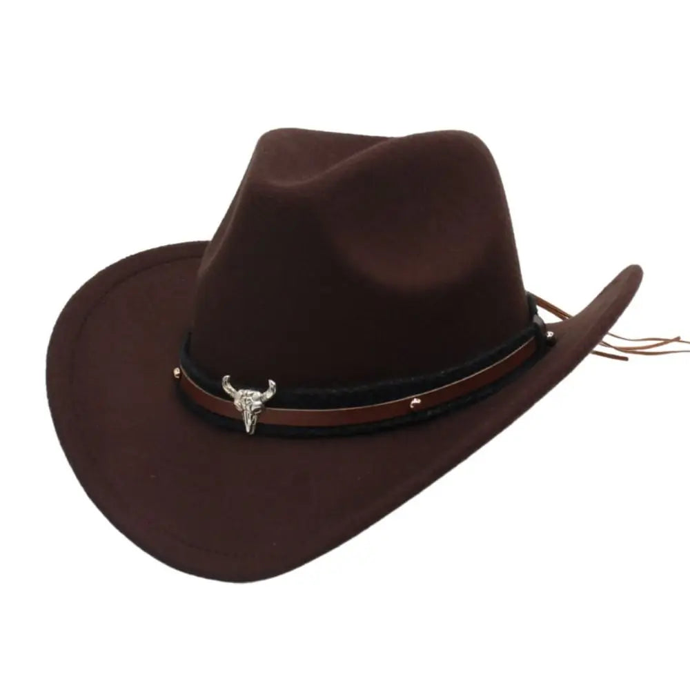 Western Cowboy Hat Jazz Knight Hats For Men Ethnic Style Felt Hats With Bull Shaped Decor Grassland Country Hat Sombrero