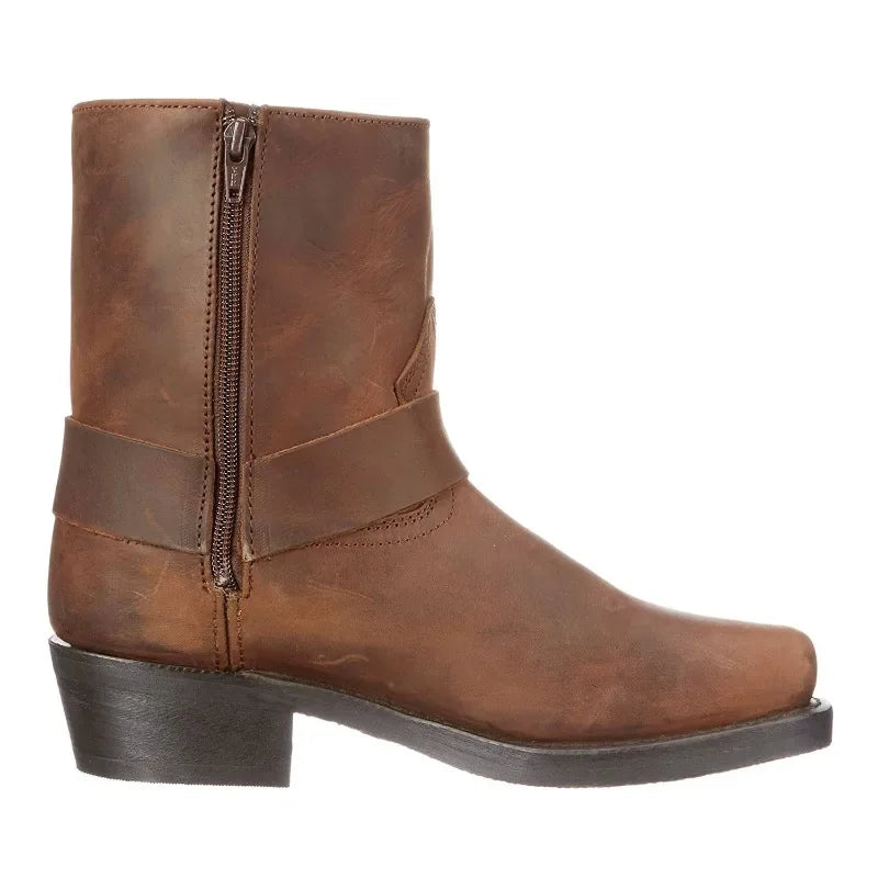 Retro Cowboy Boots Men Mid Calf Western Boots Mixed gender Leather Boots Man Slip On Shoes Winter Knight  Booties Size 48