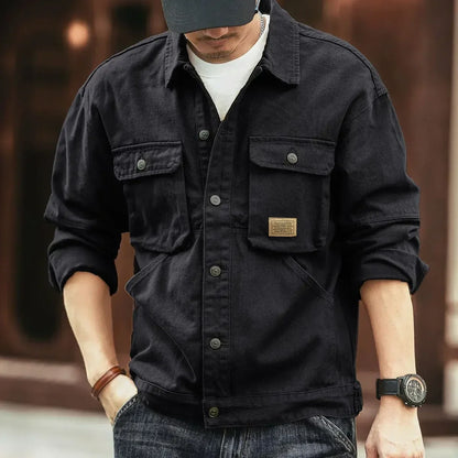 Cowboy Coat for Men Button Autumn Loose New In Denim Jackets Man Size L Japanese Retro Fashion Cowgirl Elatic Low Cost Clothing