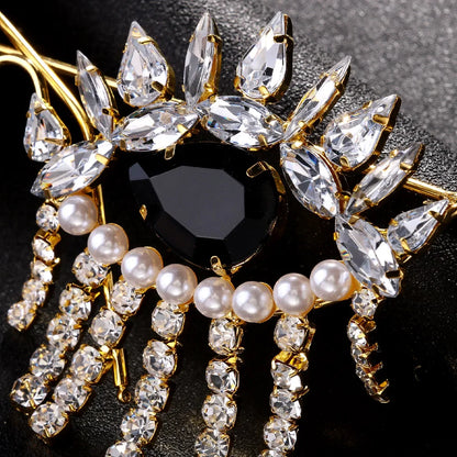 Fashion Black Evil Eye Tassel Sunglasses Frame Halloween Eyewear Accessories Statement Imitation Pearl Crystal Eyeglass Women