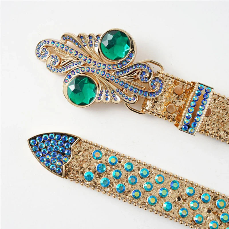 Nouvelle ceinture en strass de créateur, ceinture de cowboy western cloutée de diamants, ceinture punk bling en cuir PU véritable de haute qualité pour femme et homme