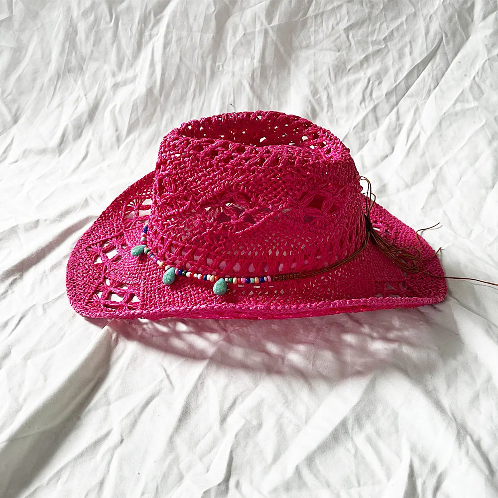 The latest Cowboy hat rose red retro straw hat 2023 new men's and women's jazz Cowboy hat straw hat sun hat summer hat sombrero