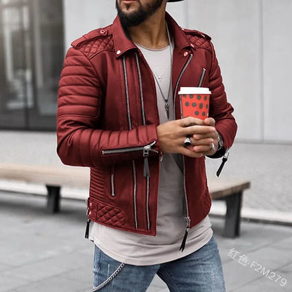 Nouvelles Vestes en cuir pour hommes Automne Hiver, Manteau en cuir matelassé de coton à fermeture éclair avec revers épaissi, Streetwear à la mode pour hommes