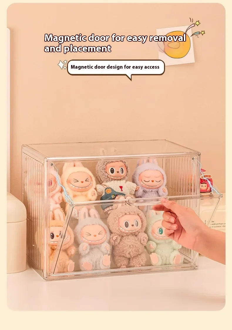 Labubu Doll Storage Box Large Capacity Transparent Acrylic Display Cabinet Dustproof Case Desktop Organizer For Home