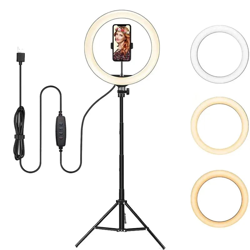 Anneau lumineux LED circulaire avec support pour téléphone, éclairage de studio, lampe pour caméra photo et vidéo YouTube, prise de vue Vlog et selfie