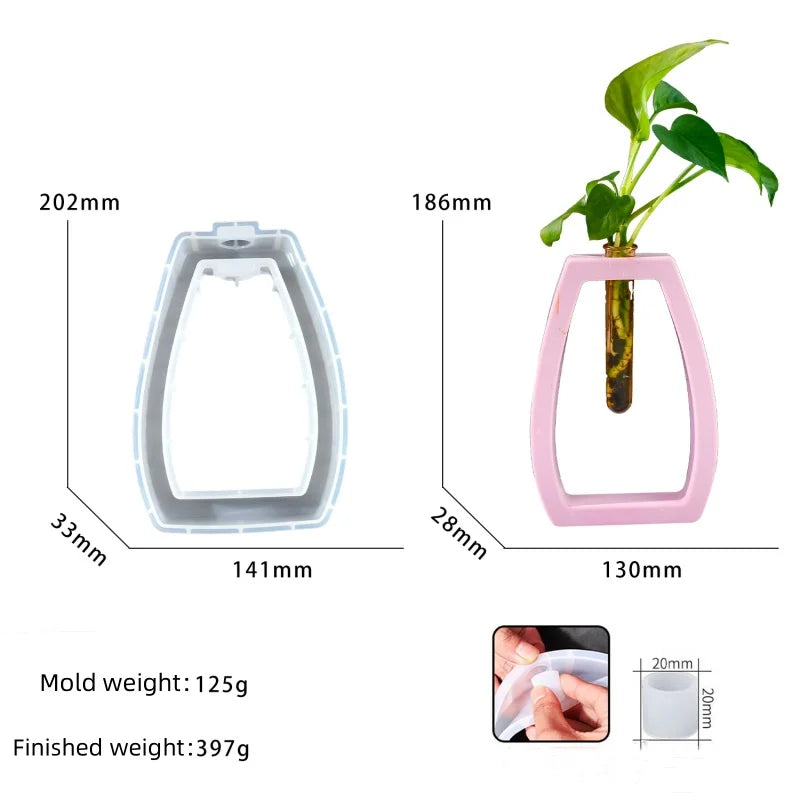 DIY 6pcs Skeletonized Hydroponic Test Tube Flower Vase Silicone Mold Gypsum Ornament Epoxy Resin Mold Home Decoration Storage