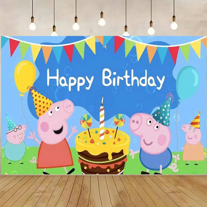 Cute P-PEPPAS PIG Photography Backgrounds For Kids Birthday Party Children Portrait Photo Backdrops