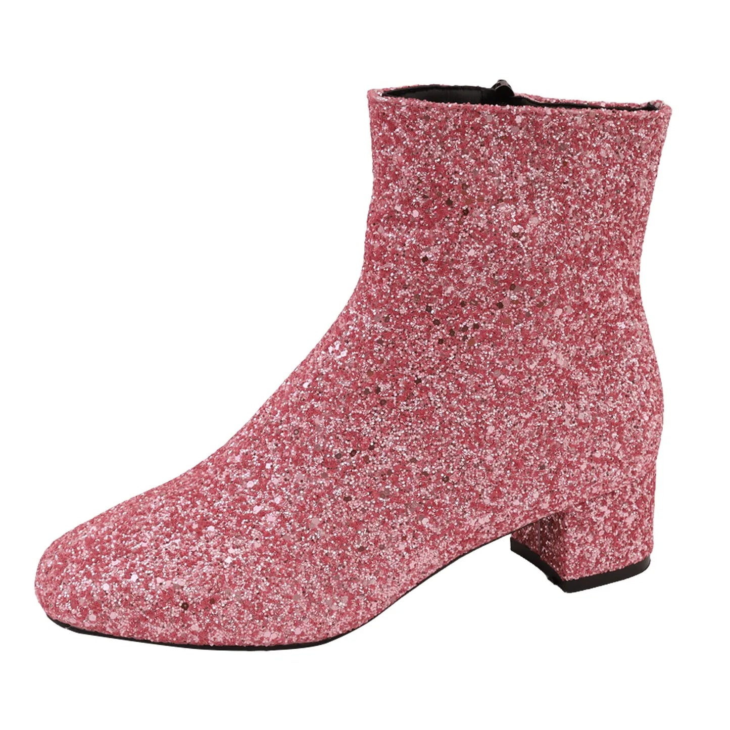 Luxury Sequined Women Ankle Boots Solid Color Chunky Block Heels Short Boot Side Zipper Autumn Winter Party Shoes Large Size