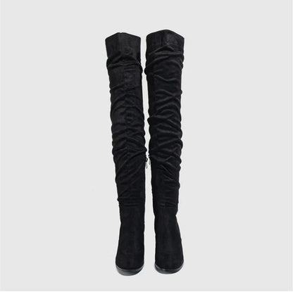 Bottes Noires Marron Cuissardes Liyke 2025 Automne Hiver Femme Sexy Bout Pointu Fermeture Éclair Chaussures Hautes Talon Carré Bottines Femme