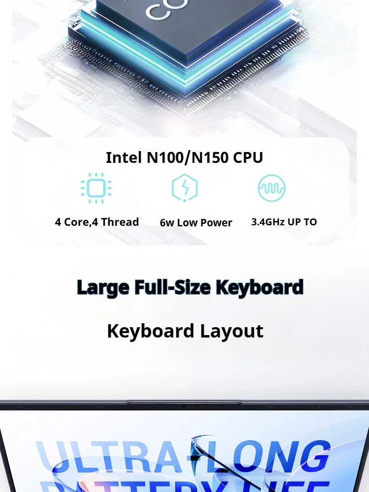 FIREBAT AT15 Ordinateur portable 15,6 pouces Intel N100/N150 16 Go RAM 512 Go SSD Ordinateurs portables de bureau et d'entreprise