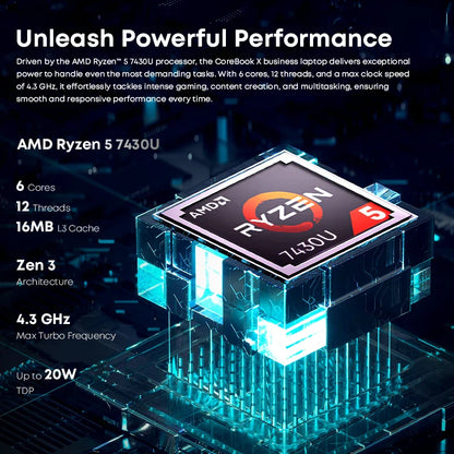 CHUWI CoreBook X Gaming Laptop AMD R5-7430U 6 Cores 14.1 inch FHD IPS Screen 16GB DDR4 RAM 512GB SSD UP to 4.3 Ghz Notebook