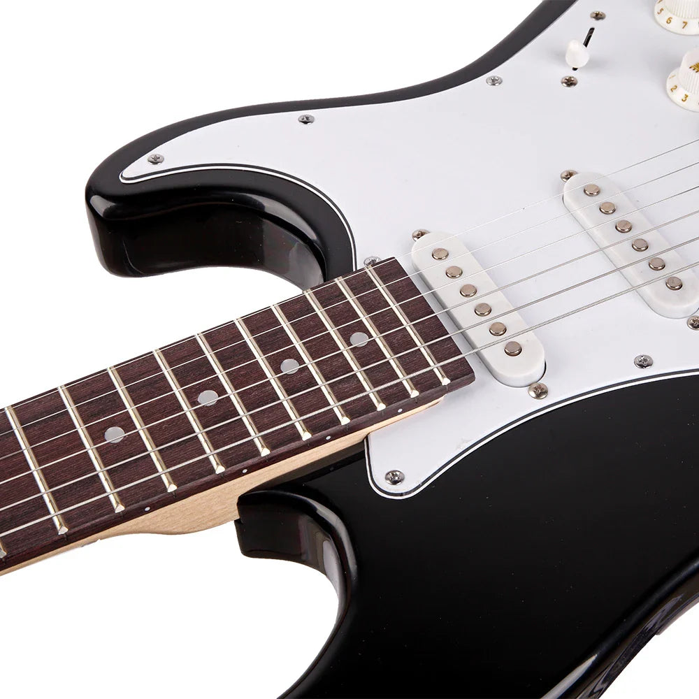 Guitare électrique à touche en palissandre noir/blanc
