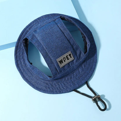 Adjustable Summer Pet Hat, Sun Protection Leak Ear Puppy Linen Cowboy Hat Sun Cap Visor Cute Outdoor Sports Hat for Cat