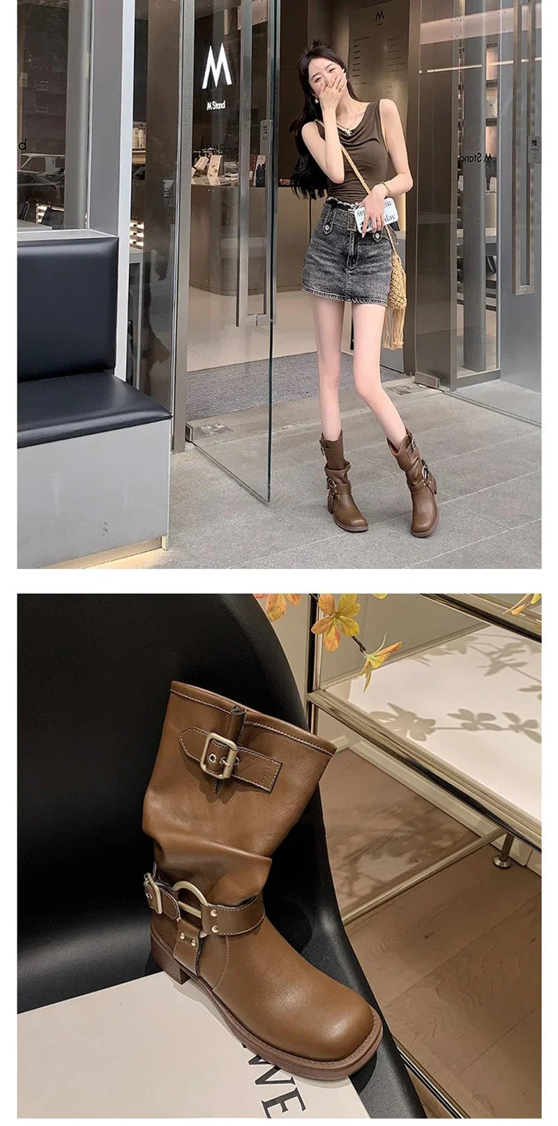 Bottes d'hiver de cowboy pour femmes, bottines décontractées à enfiler, fond épais, style moderne