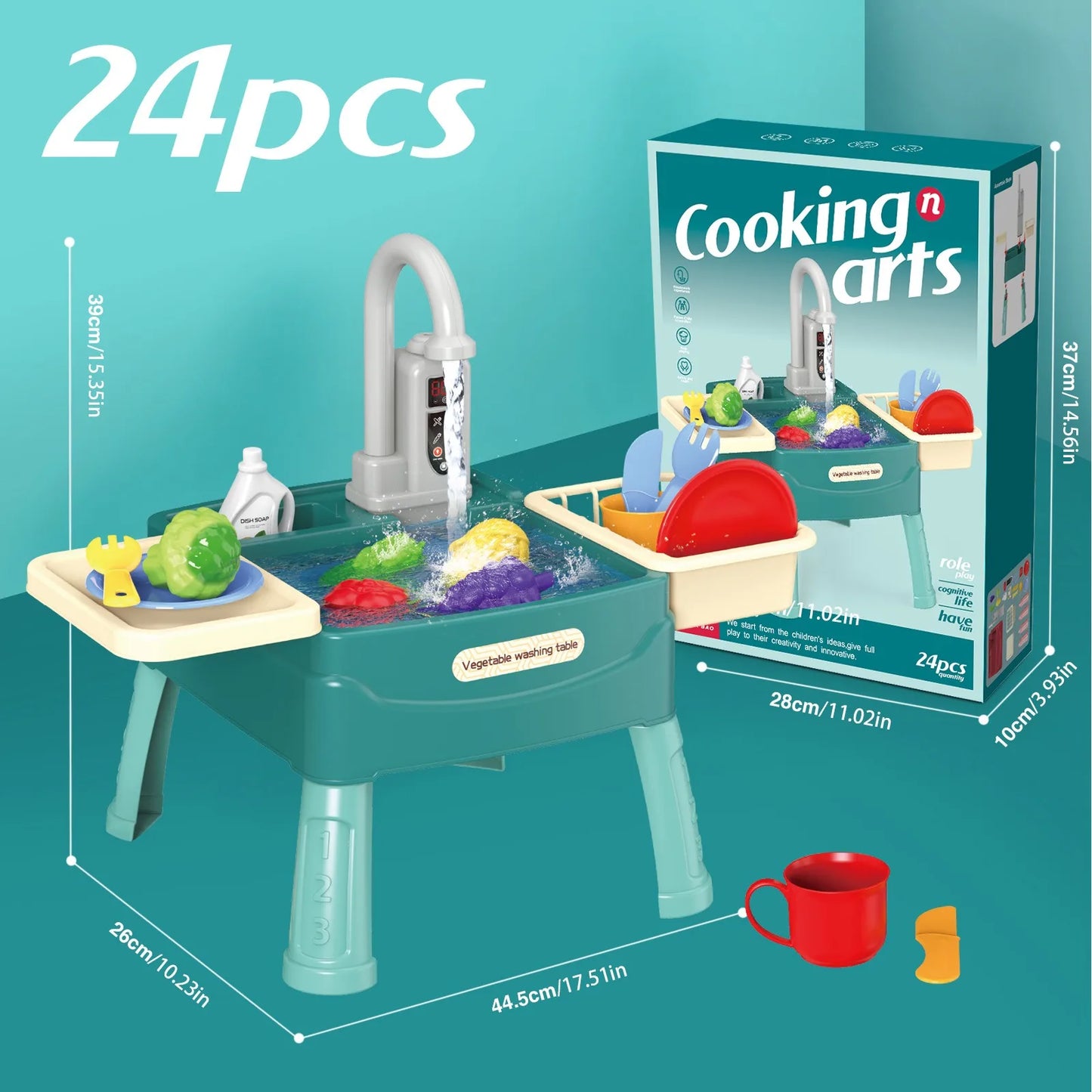 Jouets de jeu pour enfants à la maison Éducation précoce Simulation de cuisine Lave-vaisselle électrique Table de lavage de légumes avec sortie d'eau