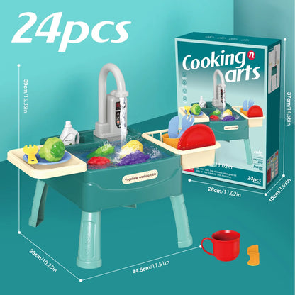 Jouets de jeu pour enfants à la maison Éducation précoce Simulation de cuisine Lave-vaisselle électrique Table de lavage de légumes avec sortie d'eau