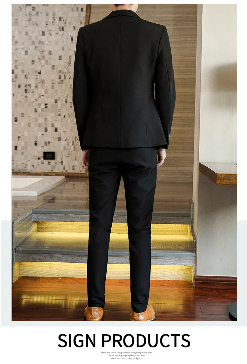 Men's Slim Fit Two-Piece Set Spring Fashion Korean Style Suit And Trousers Ensemble High-Quality Trendy Clothing for 2024