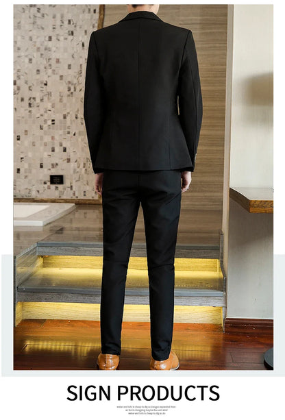 Men's Slim Fit Two-Piece Set Spring Fashion Korean Style Suit And Trousers Ensemble High-Quality Trendy Clothing for 2024