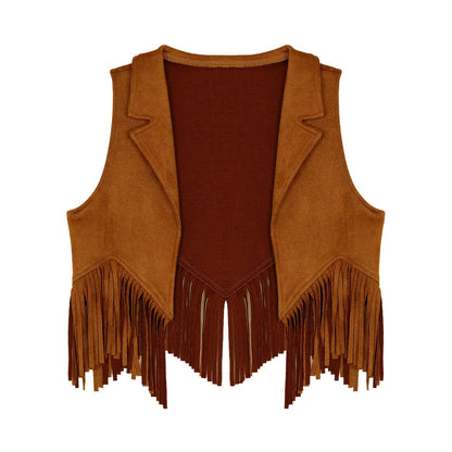 Costume de Cowgirl occidental en daim pour enfants, gilet à franges avec pompons, vêtements de danse, jeu de rôle de fête, gilets de Cowboy