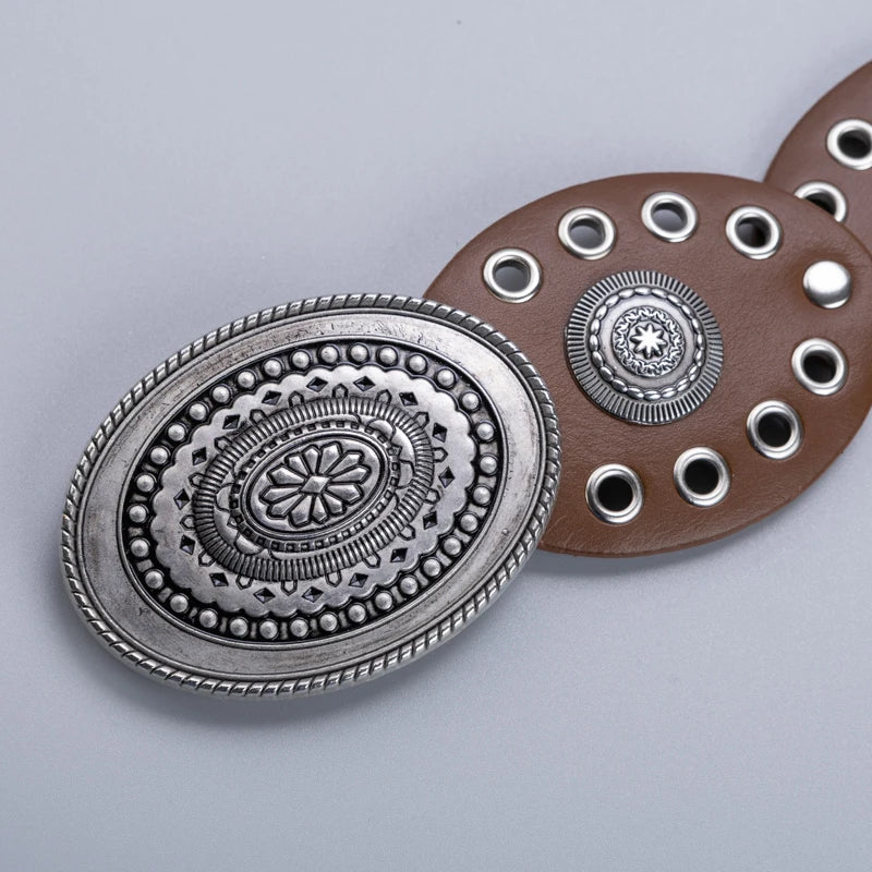 Ceinture creuse ovale en polyuréthane avec œillets, style cow-girl/cowboy, pour femmes, accessoire de décoration de taille rétro, gaine sur vêtements.