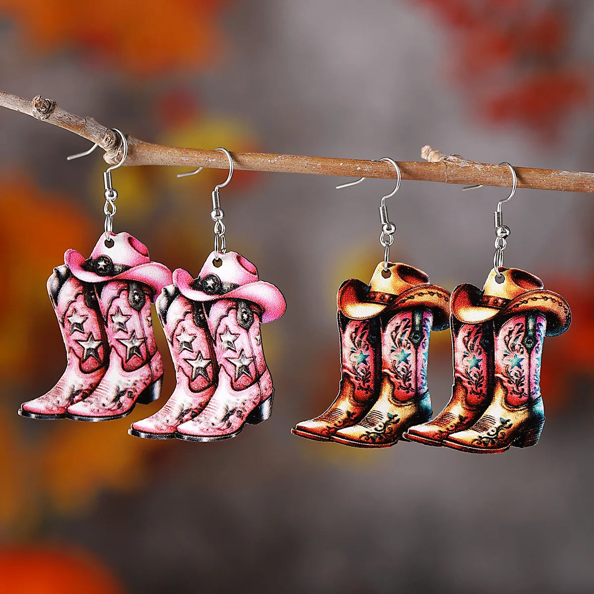 Lightweight Wooden Cowgirl Boots Earrings for Women // Hot Pink Cowboy Boots Earrings // Country Western Gift