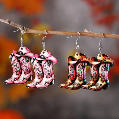 Lightweight Wooden Cowgirl Boots Earrings for Women // Hot Pink Cowboy Boots Earrings // Country Western Gift