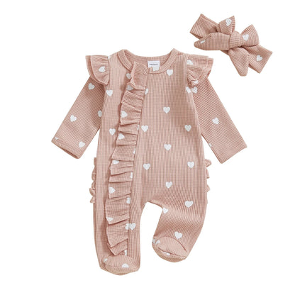 Tregren - Combinaison pour nouveau-né fille, pyjama à volants, fermeture éclair, avec bande de sauna