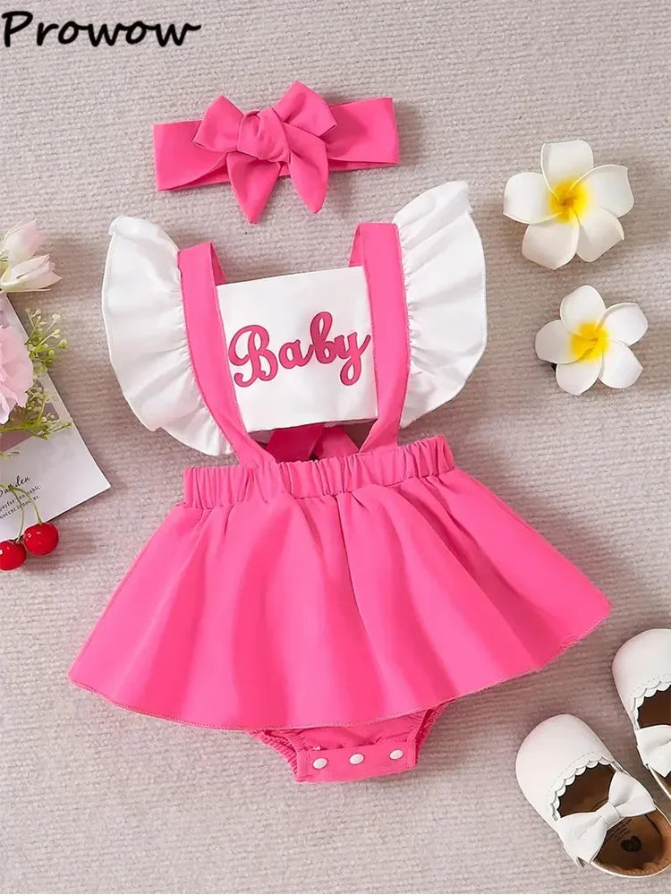 Vêtements bébé fille Prowow été lettre imprimée patchwork dos nu combinaison robe pour nourrissons nouveau-nés barboteuses robe