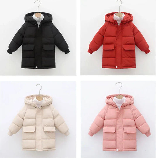 Kids Down Long Outerwear Winter Autumn Big Children Thicken Warm Cotton Clothes Boys Girls Padded Parka Coats Teen Jacket 3-10Y