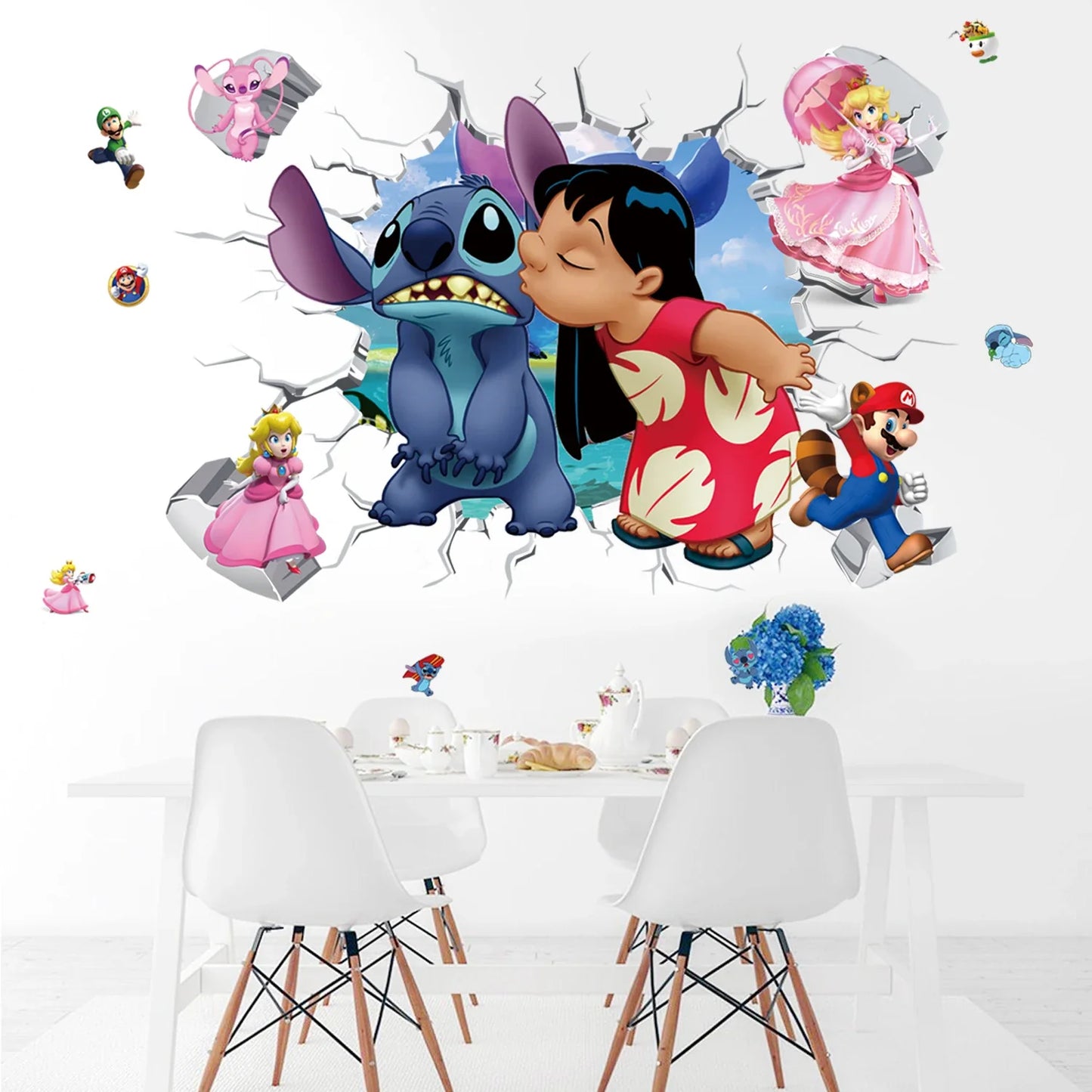 MINISO Autocollants Muraux Dessin Animé Lilo & Stitch pour Chambre d'Enfant, Maternelle, Salon, Chambre à Coucher, Décoration Murale, Poster Animé