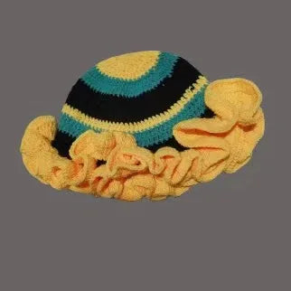 Chapeau seau à volants en Crochet coloré, chaud et extensible, en tricot, pour célébration du nouvel an, mode femme, bonnet fait à la main, outil tentacule