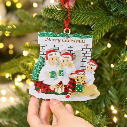 Wood Custom Family And Dog Christmas Ornament Personalized Name Engraved Pendant Xmas Gift for Family Christmas Tree Decorations