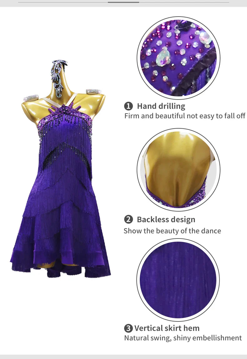 Costumes de danse latine, robe de soirée pour femme, tenue de performance de samba, compétition 2026, vêtements de bal pour adultes, tenue de danse pour filles, costume à franges sportif