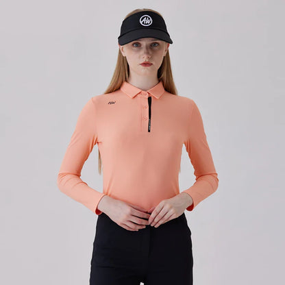 AW Golf Women's Simple Polo Shirt Long-sleeved T-shirt Quick-drying Breathable Sports Jersey Spring Autumn Golf Clothing Suit