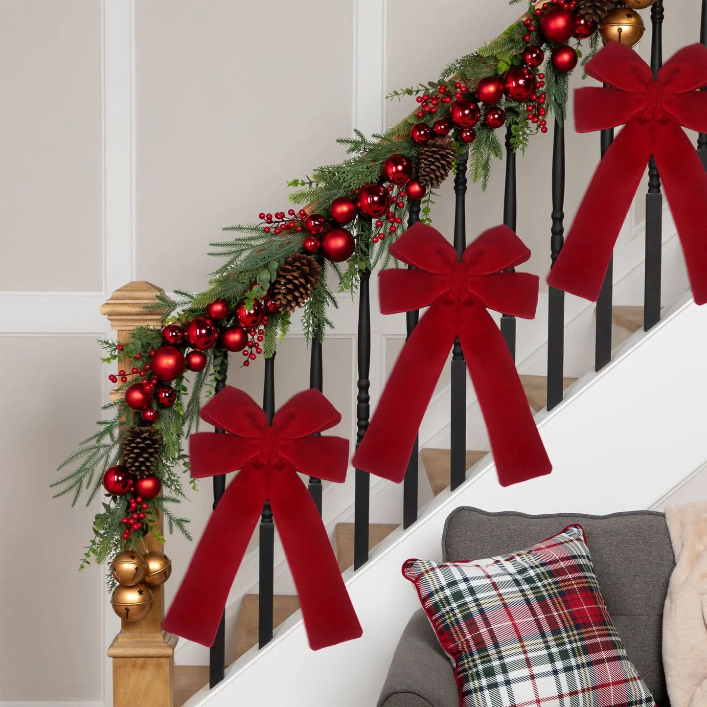 Grand nœud papillon de noël suspendu, pendentif en velours rouge pour porte, décoration de fête de noël du nouvel an 2026, nouvelle collection