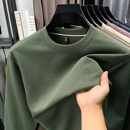 Sweat-shirt homme 2025 nouveau Style printemps et automne homme T-shirt à manches longues en pur coton col rond T-shirt basique à la mode