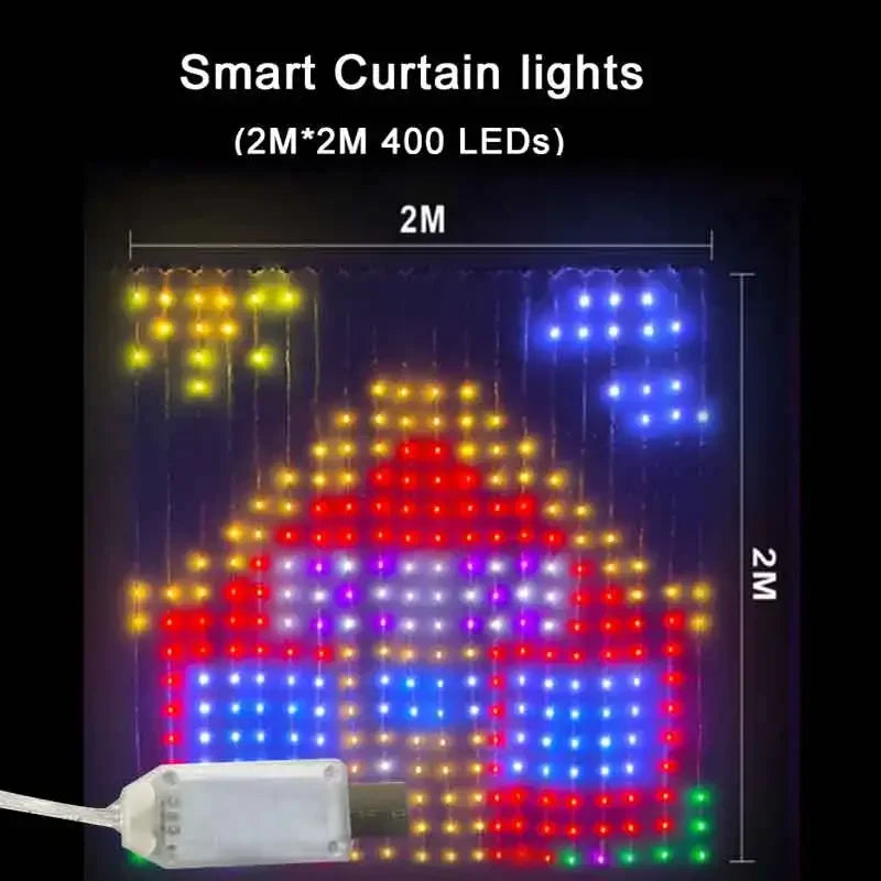 Rideau lumineux intelligent à 400led, application Bluetooth, guirlande lumineuse féerique RGB, bricolage, changement de musique, affichage pour fenêtre, décoration de chambre à coucher