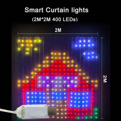 Rideau lumineux intelligent à 400led, application Bluetooth, guirlande lumineuse féerique RGB, bricolage, changement de musique, affichage pour fenêtre, décoration de chambre à coucher
