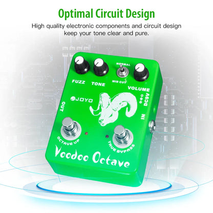 JOYO JF-12 Voodoo Octave Fuzz pédale d'effet guitare à la distorsion et effet octave véritable contournement guitare électrique pédale de basse